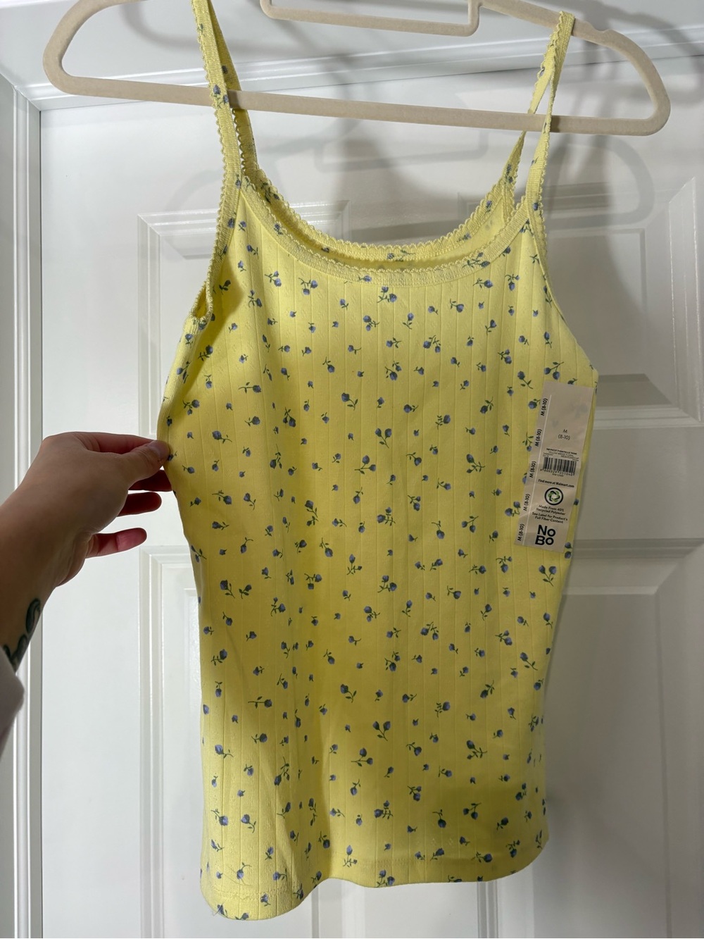 NOBO Yellow Floral Ribbed Lace-Trim Cami